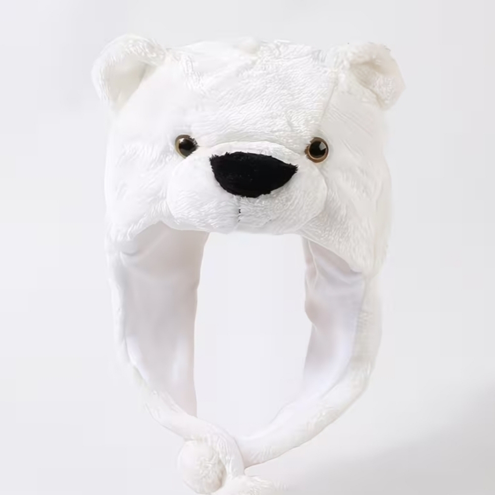Cozy White Furry Polar Bear Hat